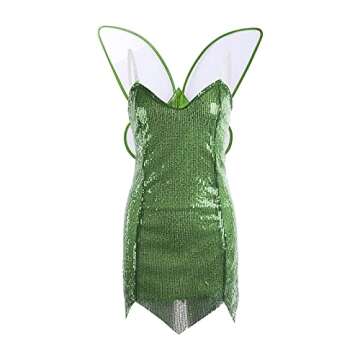 GuliriFei Women's Fairies Tinker Bell Deluxe Costume Cosplay Dress Up with Wings Fancy Halloween Christmas Party (Dark green, Small)