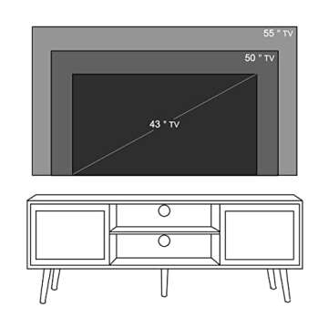 Anmytek Farmhouse Rattan TV Stand for 55 Inches TV Mid Century Modern Entertainment Center with Storage Cabinet Wood Small Media Console for Living Room White H0055