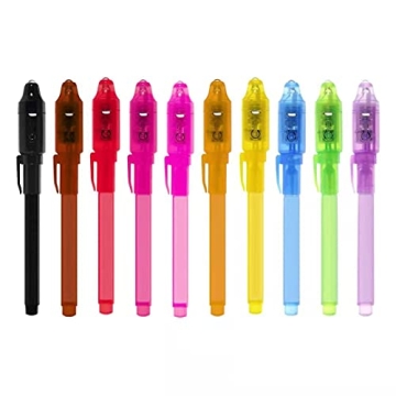 EODVICS Invisible Ink Pens with Light, 10Pcs Magic Spy Pen for Secret Message, Birthday Party, and K...