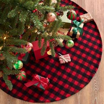 Joiedomi 36" Buffalo Plaid Christmas Tree Skirt - Red and Black Buffalo Checked Tree Skirts Mat for Xmas New Years Eve Holiday Party Outdoor Decoration
