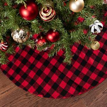 Joiedomi 36" Buffalo Plaid Christmas Tree Skirt - Red and Black Buffalo Checked Tree Skirts Mat for Xmas New Years Eve Holiday Party Outdoor Decoration