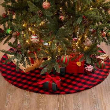 Joiedomi 36" Buffalo Plaid Christmas Tree Skirt - Red and Black Buffalo Checked Tree Skirts Mat for Xmas New Years Eve Holiday Party Outdoor Decoration