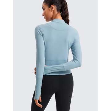 CRZ YOGA Women's Long Sleeve Crop Top Quick Dry Cropped Workout Shirts Half Quarter Zip Pullover Run...
