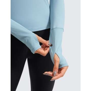 CRZ YOGA Women's Long Sleeve Crop Top Quick Dry Cropped Workout Shirts Half Quarter Zip Pullover Running Athletic Fall Shirt Light Grayish Blue Medium
