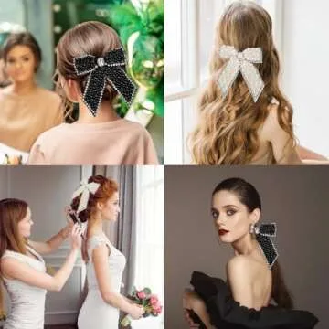 Large Pearl Rhinestone Hair Bow Clips- Full Sparkling Pearls with Crystal Stone Around Handmade Metal Barrettes Oversized Ribbons Butterfly Bride Hair Clips Accessories for Women Girls (White)