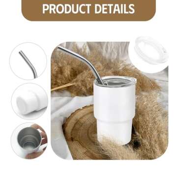 YOUKE OLA 16 Pack Sublimation Shot Glasses Tumblers Blanks Mini Wine Tumbler with Lid and Straw Stainless Steel Tumblers Cups Bulk for Sublimation Oven Printing, 3oz White