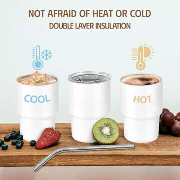 YOUKE OLA 16 Pack Sublimation Shot Glasses Tumblers Blanks Mini Wine Tumbler with Lid and Straw Stainless Steel Tumblers Cups Bulk for Sublimation Oven Printing, 3oz White