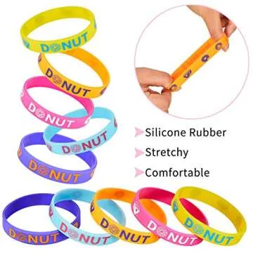 Skylety 30 Pieces Donuts Silicone Wristbands Bracelets Donut Party Bracelets for Sweet Donuts Theme Party Birthday Decoration Party Favors for Teens