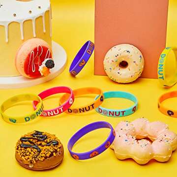 Skylety 30 Pieces Donuts Silicone Wristbands Bracelets Donut Party Bracelets for Sweet Donuts Theme Party Birthday Decoration Party Favors for Teens