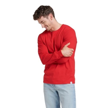 Russell Athletic Men's Long Sleeve T-Shirt - True Red, Cotton Performance