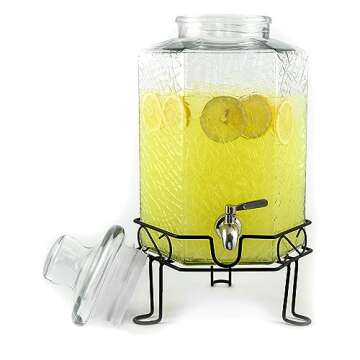 2.5 Gallon Glass Beverage Dispenser Stainless Spigot and Stand
