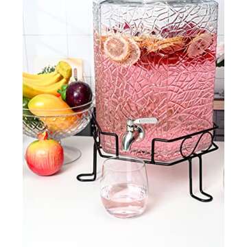 2.5 Gallon Glass Beverage Dispenser Stainless Spigot and Stand