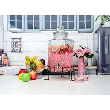 2.5 Gallon Glass Beverage Dispenser Stainless Spigot and Stand