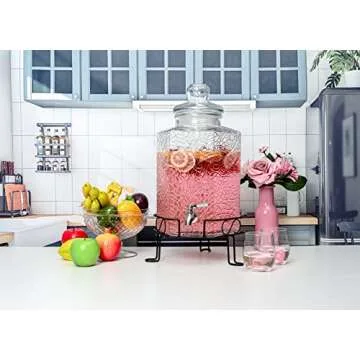2.5 Gallon Glass Beverage Dispenser Stainless Spigot and Stand