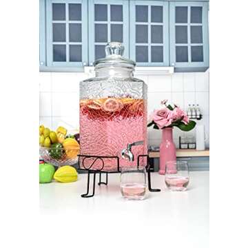 2.5 Gallon Glass Beverage Dispenser Stainless Spigot and Stand