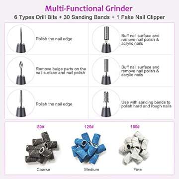 YaFex Electric Nail Drill Machine, Electric Nail File Kit Professional Manicure Pedicure Tool with Acrylic Nail Clipper, Portable E Filer for Acrylic Gel Nails, Shaping, Polishing, Filing