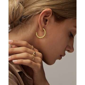 Cocadant Twisted Gold Hoop Earrings for Women,Hypoallergenic Sterling Silver Post 14K Real Gold Plat...