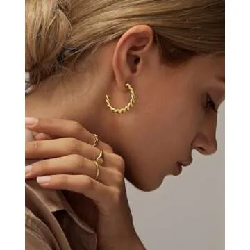 Cocadant Twisted Gold Hoop Earrings for Women,Hypoallergenic Sterling Silver Post 14K Real Gold Plat...