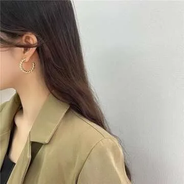 Cocadant Twisted Gold Hoop Earrings for Women,Hypoallergenic Sterling Silver Post 14K Real Gold Plated Open Thick Small Rope Hoop Earrings Lightweight