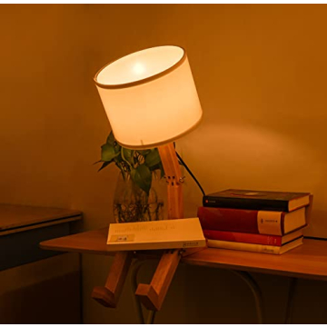 ELINKUME Cute Desk Lamp - Unique Wooden Robot Design
