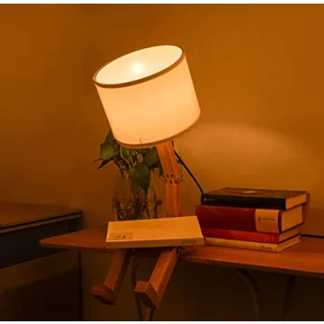 ELINKUME Cute Desk Lamp - Unique Wooden Robot Design