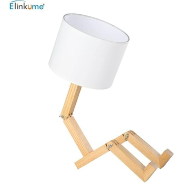ELINKUME Cute Desk Lamp - Unique Wooden Robot Design