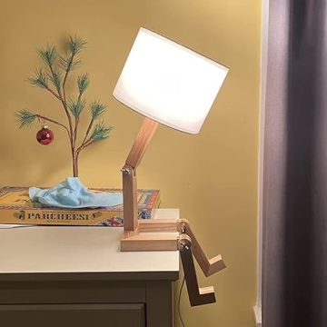 ELINKUME Cute Desk Lamp - Unique Wooden Robot Design