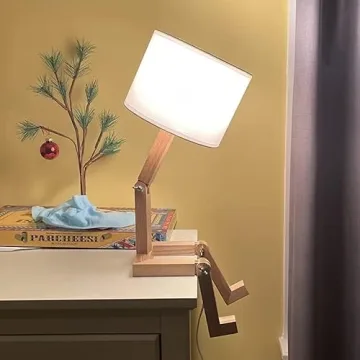 ELINKUME Cute Desk Lamp - Unique Wooden Robot Design