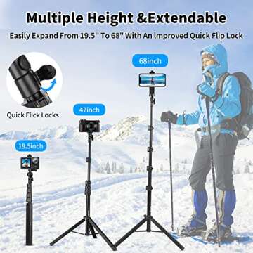 68" Selfie Stick Tripod & Cell Phone Tripod, Versatile Photography Stand with Remote