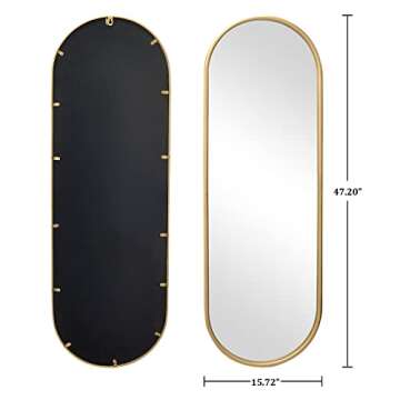 VVK Gold Full Length Oval Mirror for Wall, 47" Antique Mirror, Mirror Circle with Gold Metal Frame, Wall Mounted Mirror Perfect for Your Kitchen, Bedroom, Living Room and Hallway