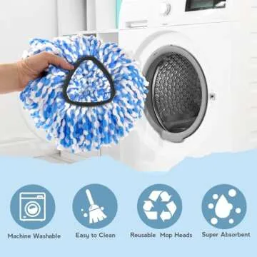 Mop Heads Replacements, 3 Pack Spin Mop Replacement Head for Rinseclean 2-Tank System, Deep Cleaning, Microfiber & Machine Washable