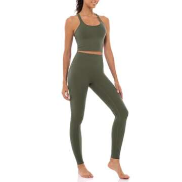 Lavento Women's Racerback Sports Bras Yoga Crop Top with Built in Bra (Brushed Olive Green, 10)