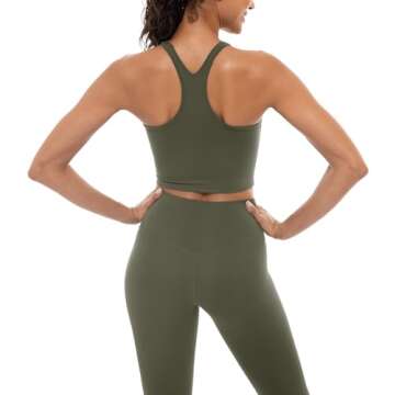 Lavento Women's Racerback Sports Bras Yoga Crop Top with Built in Bra (Brushed Olive Green, 10)