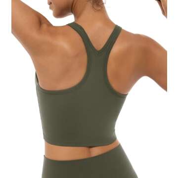 Lavento Women's Racerback Sports Bras Yoga Crop Top with Built in Bra (Brushed Olive Green, 10)