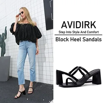 Avidirk Women's Stylish Square Open Toe Heeled Sandals
