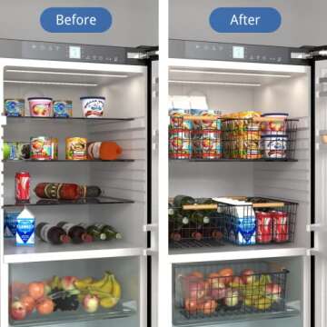 YOUVIP 3 Pack Wire Storage Baskets for Organizing,Household Pantry Storage Freezer Baskets with Wooden Handles,Metal Storage Baskets for Bathroom, Laundry, Garage，Sliver