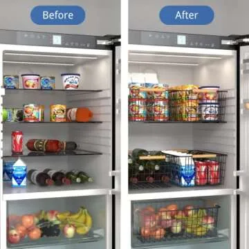 YOUVIP 3 Pack Wire Storage Baskets for Organizing,Household Pantry Storage Freezer Baskets with Wooden Handles,Metal Storage Baskets for Bathroom, Laundry, Garage，Sliver