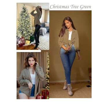 HOTOUCH Button Down Shirt Women Sexy Oversized Shirt Long Sleeve Button Shirts for Women with Pocketed Army Green S