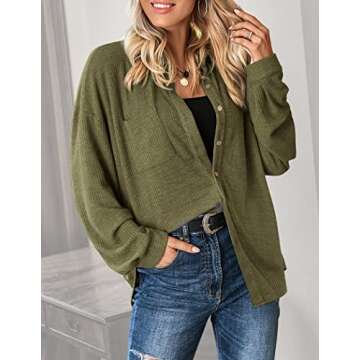 HOTOUCH Button Down Shirt Women Sexy Oversized Shirt Long Sleeve Button Shirts for Women with Pocketed Army Green S