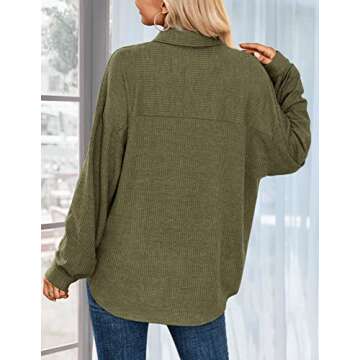 HOTOUCH Button Down Shirt Women Sexy Oversized Shirt Long Sleeve Button Shirts for Women with Pocketed Army Green S
