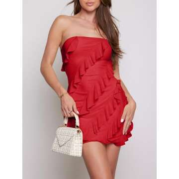 Wenrine Women's Sexy Strapless Mini Dress Summer Bodycon Sleeveless Mesh Ruffle Casual Tube Top Club...