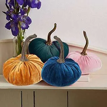 MORESEC Velvet Pumpkins Fabric Artificial Pumpkins Fall Stuffed Pumpkins Fake Pumpkin for Halloween Thanksgiving Decorations