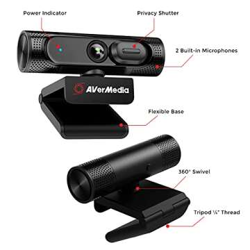 AVerMedia PW315 Full HD 1080p 60fps Webcam for Game Streaming, Video Calls and Content Creating with...