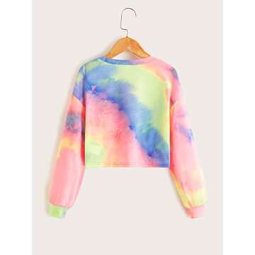 Milumia Girl's Casual Tie Dye Twist Hem Crop Tee Drop Shoulder Long Sleeve T Shirts Multicolor 10 Years