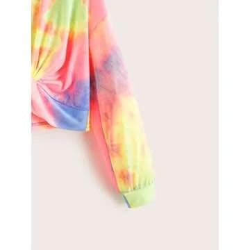 Milumia Girl's Casual Tie Dye Twist Hem Crop Tee Drop Shoulder Long Sleeve T Shirts Multicolor 10 Years