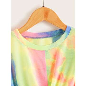 Milumia Girl's Casual Tie Dye Twist Hem Crop Tee Drop Shoulder Long Sleeve T Shirts Multicolor 10 Years
