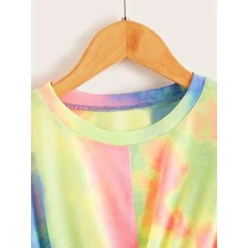 Milumia Girl's Casual Tie Dye Twist Hem Crop Tee Drop Shoulder Long Sleeve T Shirts Multicolor 10 Years