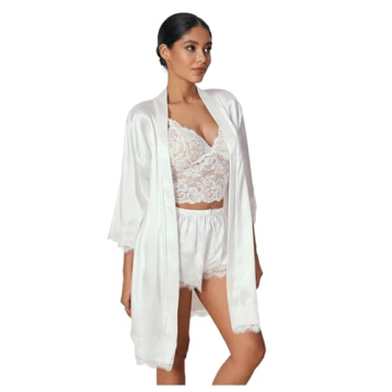 WDIRARA Women' Silk Satin Pajamas Set 4pcs Lingerie