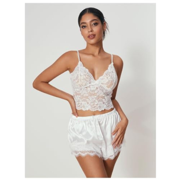 WDIRARA Women' Silk Satin Pajamas Set 4pcs Lingerie