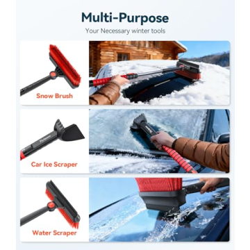 TrySpace All-Around High-Efficiency Cleaning 39 inch Extendable Snow Brush and Ice Scraper with Sque...